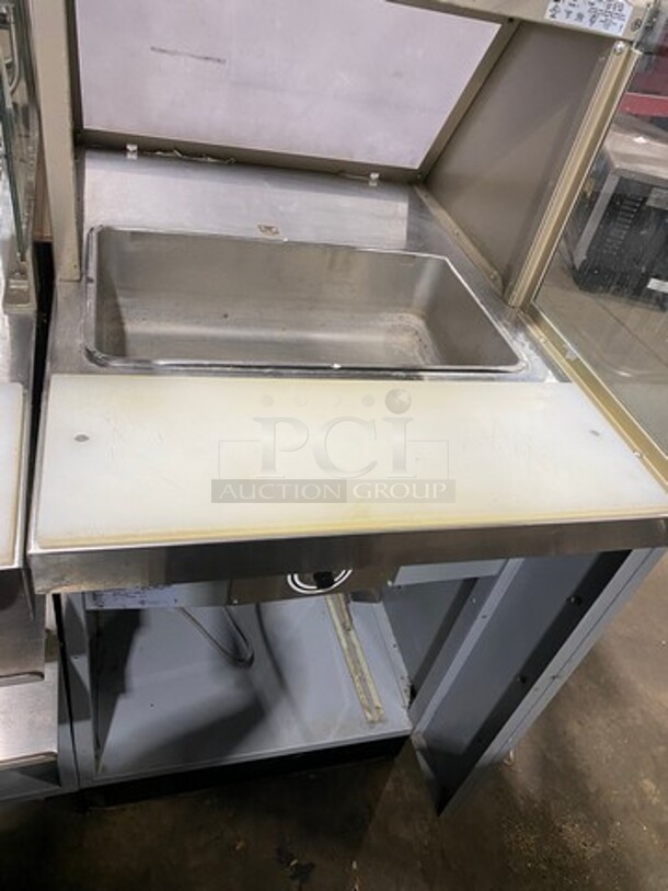 AMAZING! Duke Stainless Steel Commercial Subway Prep Line w/ Lowering Sneeze Guards! (1) Hot Well, (2) Refrigerated Prep Tables! - Image 9 of 12