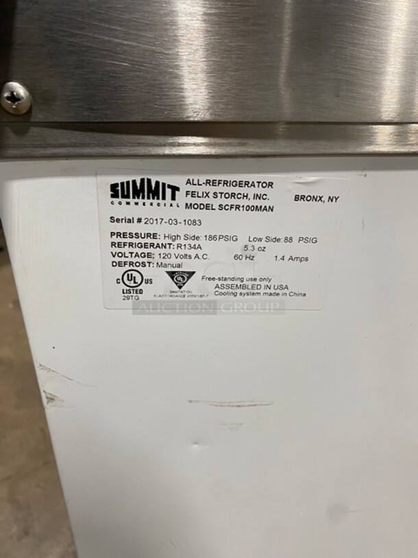 Summit 2 Top Sliding Door Refrigerated Beer Bottle Cooler! Model SCFR100MAN Serial 2017031083!  115V 1 Phase! On casters!  - Image 8 of 8