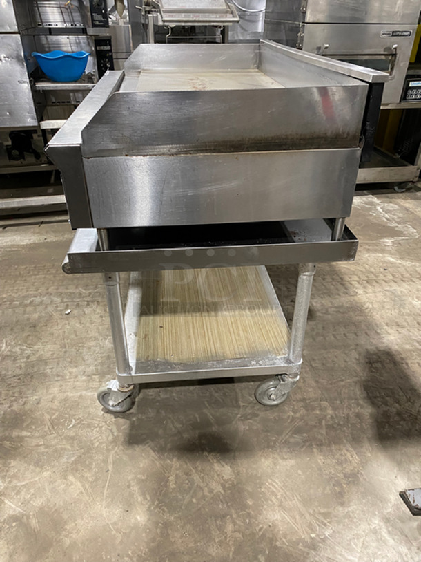 FAB! L & J Commercial Countertop Natural Gas Powered Flat Top Griddle! With Back & Side Splashes! On Equipment Stand! With Underneath Storage Space! All Stainless Steel! On Casters! - Image 3 of 8