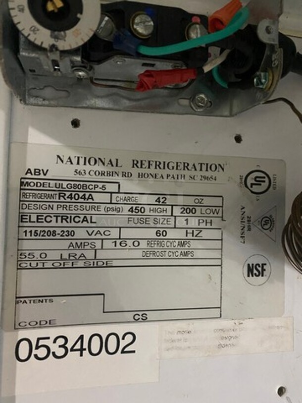 National Refrigeration Commercial 3 Door Reach In Freezer Merchandiser! With View Through Doors! With Poly Coated Racks! Model: ULG80BCP-5 SN: 0534002 115/208/230V 60HZ 1 Phase - Image 9 of 10