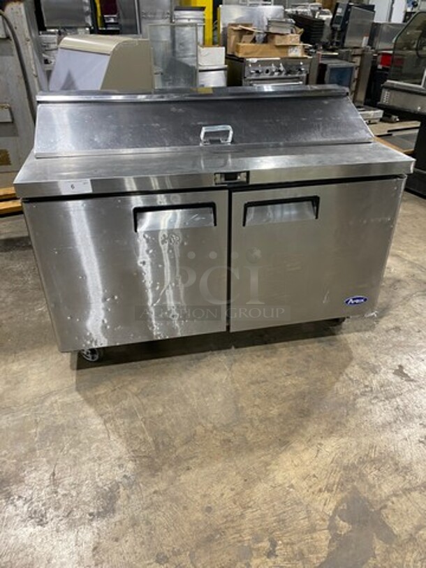 Atosa Commercial Refrigerated Sandwich Prep Table! With 2 Door Underneath Storage Space! Poly Coated Racks! All Stainless Steel! On Casters! Model: MSF8303 SN: MSF8303151119C4014
