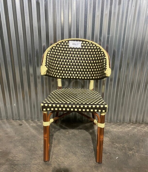 NEW! Synthetic Stackable Rounded Back Aluminum Wicker/Bamboo Chair! 3x Your Bid!