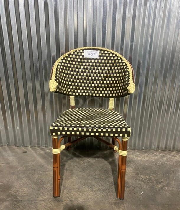 NEW! Synthetic Stackable Rounded Back Aluminum Wicker/Bamboo Chair! 3x Your Bid! - Image 1 of 7