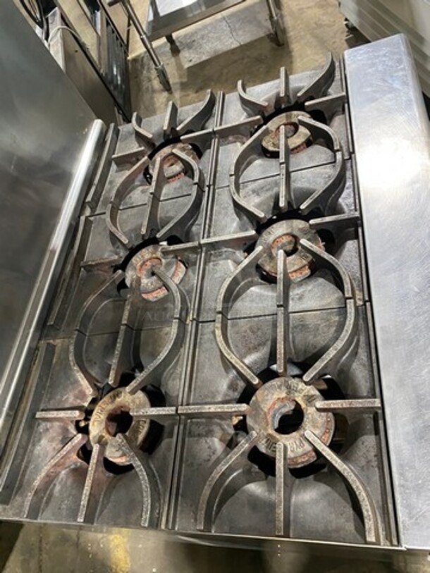 Imperial Commercial Natural Gas Powered 6 Burner Stove! With Raised Back Splash And Salamander Shelf! With Oven Underneath! All Stainless Steel! On Casters! - Image 5 of 10