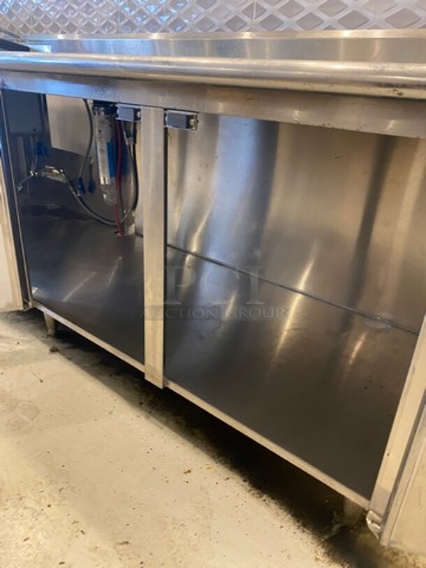 WOW! Custom Made Commercial Work Top/ Prep Table! With Built In Hand Washing Sink! With Back Splash! Faucet And Handles! With Cabinet Storage Space Underneath! Solid Stainless Steel! On Legs! - Image 5 of 8