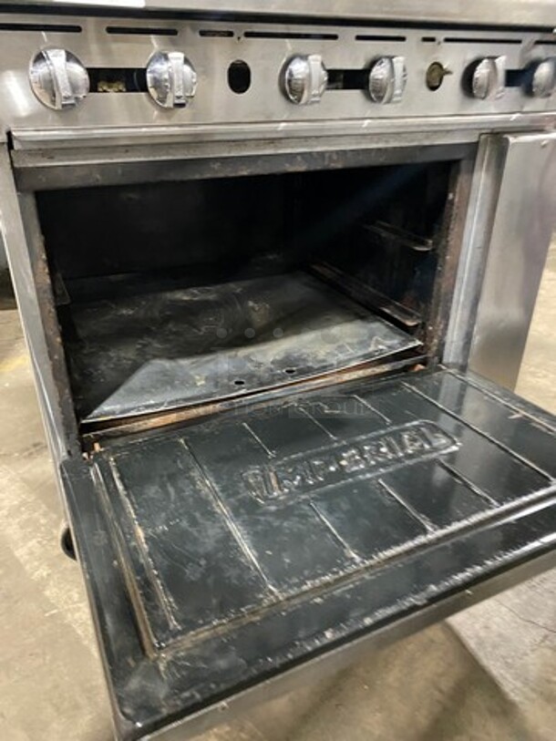 Imperial Commercial Natural Gas Powered 6 Burner Stove! With Raised Back Splash And Salamander Shelf! With Oven Underneath! All Stainless Steel! On Casters! - Image 7 of 10