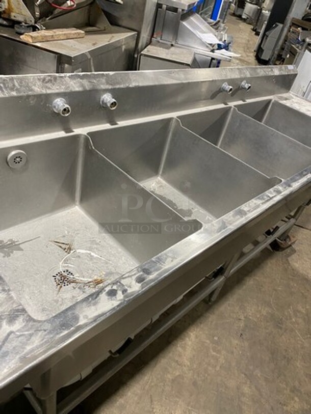 Commercial 4 Compartment Dish Washing Sink! With Dual Side Drain Board! With Back Splash! All Stainless Steel! On Legs And Casters! - Image 6 of 12