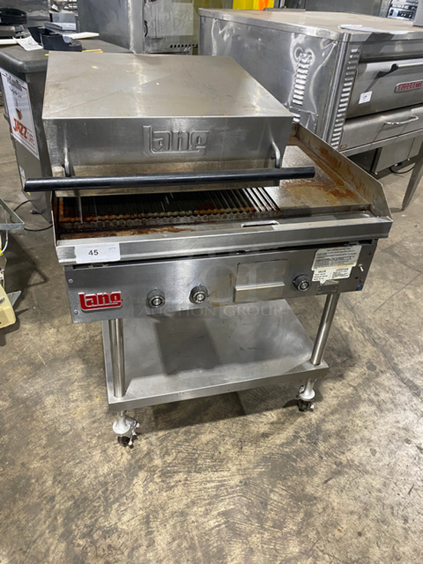 NICE! Lang Natural Gas Powered Groove Panini Style Grill/Flat Griddle Combo! With Underneath Storage Space! All Stainless Steel! On Casters! Model: GGB36TIB SN: D99475