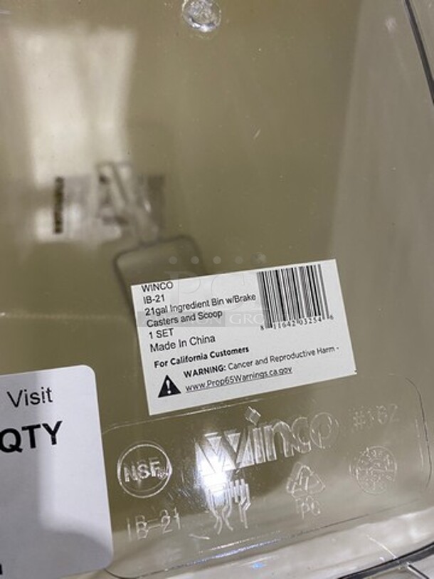 NEW! NEVER USED! Winco White Poly Ingredient Bin! With Clear Lid! On Casters! Model: IB21 - Image 5 of 7