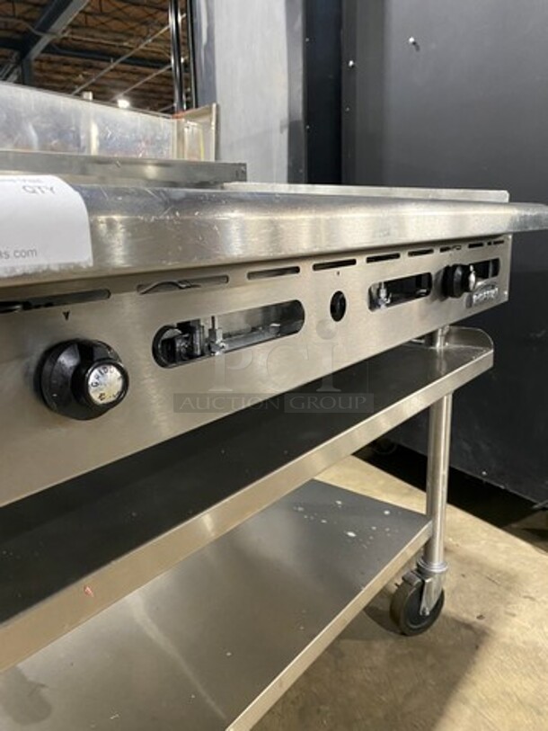 NICE! Imperial Commercial Natural Gas Powered Grooved Grill! With Back And Side Splashes! On Legs! On Equipment Stand! With Storage Space Underneath! All Stainless Steel! On Casters! - Image 7 of 9