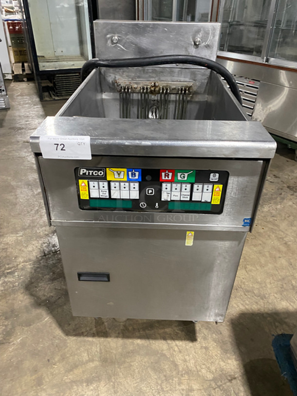 Pitco Frialator Commercial Electric Powered Deep Fat Fryer! With Backsplash! All Stainless Steel! Front Legs And Back Casters! Model: SEF184 SN: E08FA018388 208V 60HZ