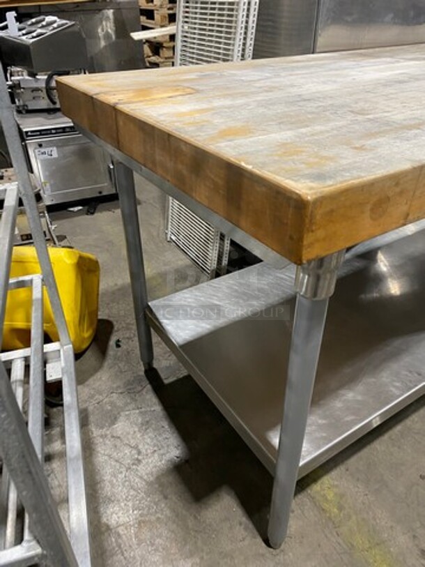 Commercial Butcher Block Table! With Storage Space Underneath! With Single Drawer! Stainless Steel Body! On Legs! - Image 4 of 8