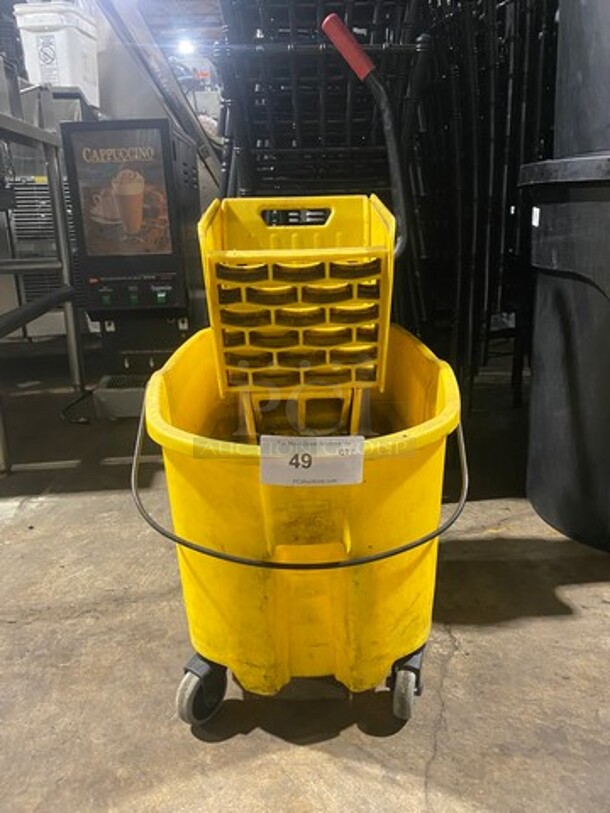 Rubbermaid Yellow Poly Mop Bucket! With Wringer Attachment! On Casters! - Image 1 of 8