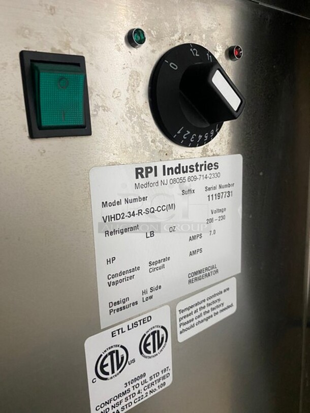 RPI Commercial Heated Display Case Merchandiser! Glass All Around! With Rear Access Doors! Stainless Steel Body! On Legs! WORKING WHEN REMOVED! Model: VIHD234RSQCC SN: 11197731 208/230V  - Image 7 of 8