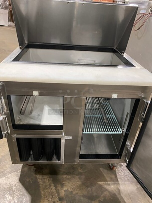 LATE MODEL! 2017 Leader Commercial Refrigerated Sandwich Prep Table! With 2 Door Underneath Storage Space! With Commercial Cutting Board! All Stainless Steel! On Casters! Model: LM36 SN: GA03M0902A 115V 60HZ 1 Phase - Image 5 of 10