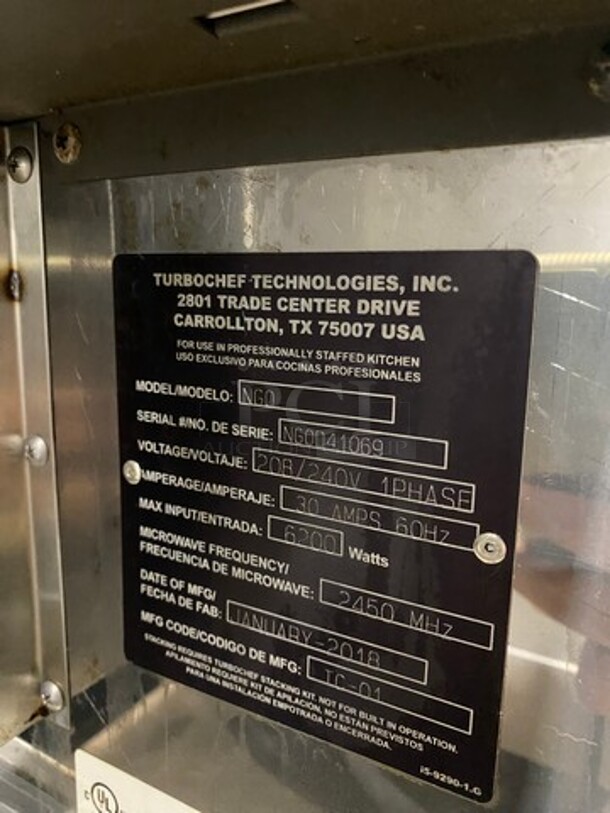 LATE MODEL! 2018 Turbo Chef Commercial Countertop Rapid Cook Oven! On Small Legs! Model: NGO SN: NGOD41069 208/240V 60HZ 1 Phase - Image 5 of 8