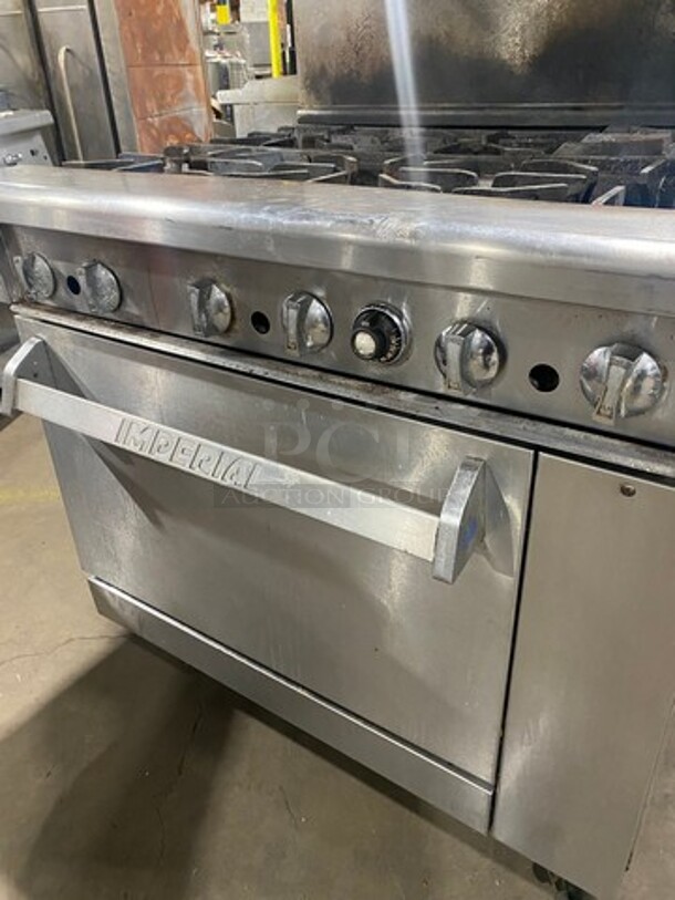 Imperial Commercial Natural Gas Powered 6 Burner Stove! With Raised Back Splash & Salamander Shelf! With Oven Underneath! All Stainless Steel! On Casters!
 - Image 7 of 10