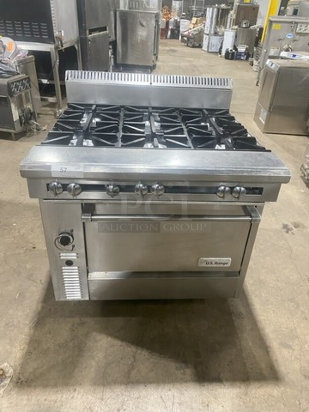 Excellent! Garland/US Range Natural Gas Powered 6 Burner Range! With Full Size Ovens Underneath! On Casters!  - Image 1 of 10