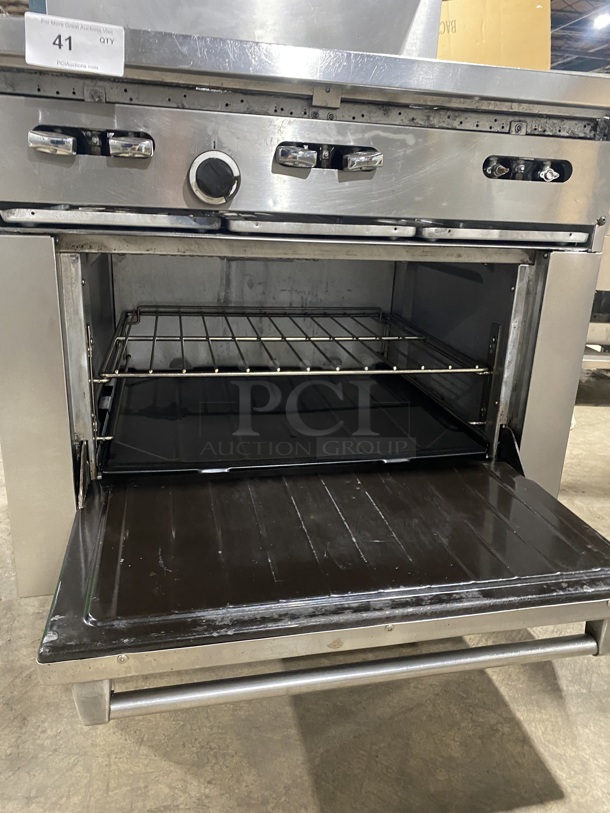 Sunfire All Stainless Steel Natural Gas 6 Burner Stove! With an Underneath Full Size Oven! And a Back Splash And Salamander Shelf! On Casters! Model X366R! - Image 7 of 8