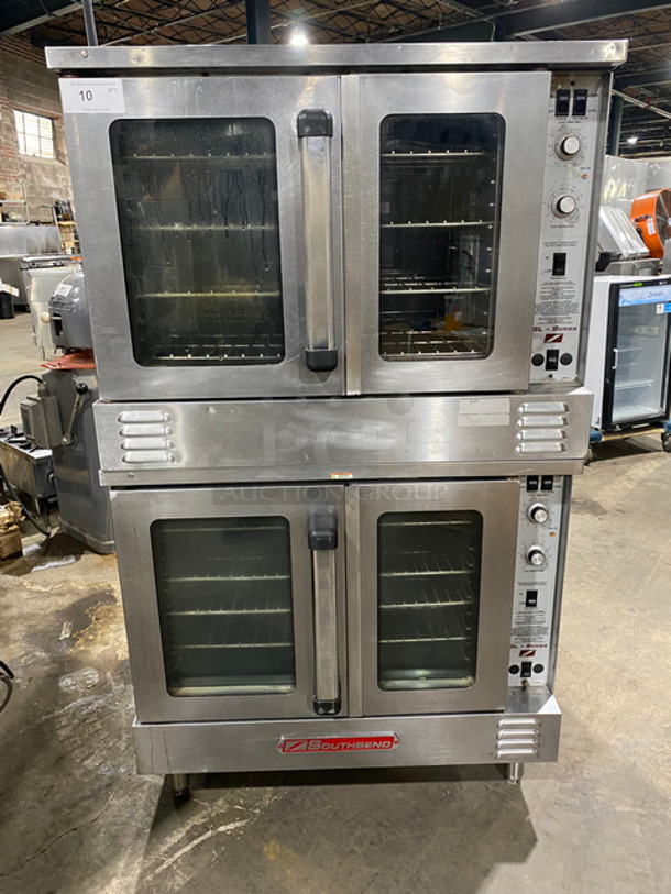 South Bend Commercial Natural Gas Powered Double Deck Convection Oven! With View Through Doors! Metal Oven Racks! All Stainless Steel! On Legs! 2x Your Bid Makes One Unit!
