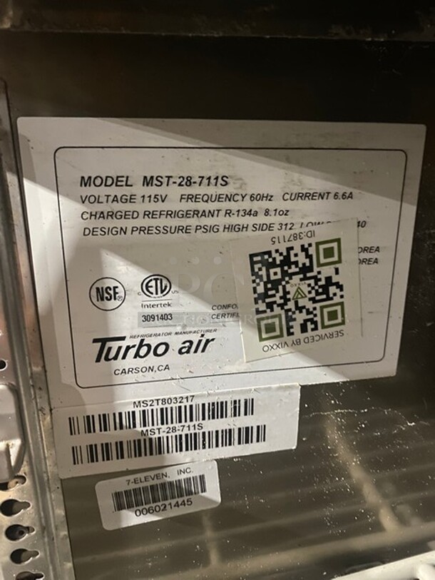 Turbo Air Refrigerated Salad Bar Island! Single Door Storage Space Underneath! All Stainless Steel! Model MST28711S SN:MS2T803217 115V  - Image 6 of 10