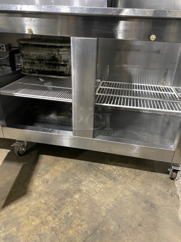 Leader Commercial Refrigerated Sandwich Prep Table! With Back Splash! With 3 Door Storage Space Underneath! Poly Coated Racks! All Stainless Steel! On Casters! Model: LM72S/C SN: PR010562 115V 60HZ 1 Phase - Image 6 of 10