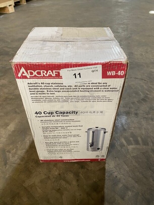 NEW! IN THE BOX! Adcraft Commercial Countertop Water Boiler/ Hot Water Dispenser! 40 Cup Capacity! Stainless Steel! Model: WB40 120V - Image 1 of 11