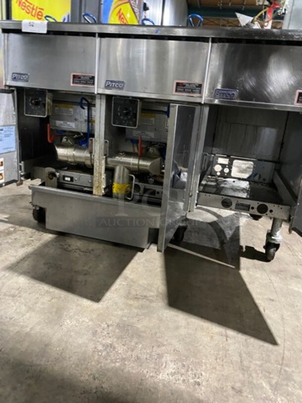 Pitco Frialator Commercial Electric Powered 2 Bay Deep Fat Fryer With Dump Station! With Oil Filter System! All Stainless Steel! On Casters! WORKING WHEN REMOVED! Model: SE14 SN: E10HD036879 208V 60HZ 3 Phase - Image 9 of 12