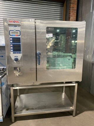 BEAUTIFUL! Rational Commercial Natural Gas Powered Combi Convection Oven! With View Through Door! With Digital Touch Controls! With Open Storage Space Underneath! All Stainless Steel! On Legs! Model: CPC102G SN: G12CB00011020524