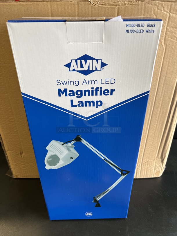 4 BRAND NEW IN BOX! Alvin ML100-DLED White Metal Swing Arm LED Magnifier Lamps. 4 Times Your Bid!
