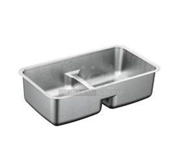 BRAND NEW SCRATCH AND DENT! Moen G18252 1800 Series 32-1/2" Double Basin Undermount Stainless Steel Kitchen Sink. Stock Picture Used For Gallery Picture.