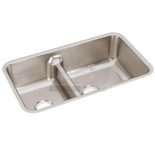 BRAND NEW SCRATCH AND DENT! Elkay ELUHAQD32179 Lustertone Classic Stainless Steel 32-1/16" x 18-1/2" x 9", 40/60 Double Bowl Undermount Sink with Aqua Divide. Stock Picture Used For Gallery Picture.