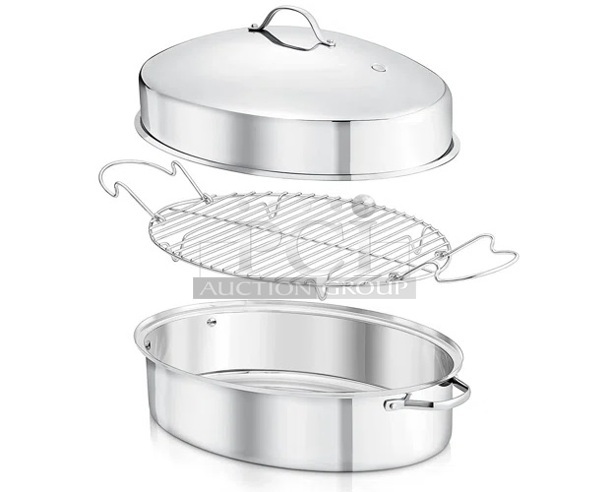 BRAND NEW IN BOX! Nutrichef NCOAVL99 Stainless Steel Roasting Pan. 20x13x9 - Image 1 of 7