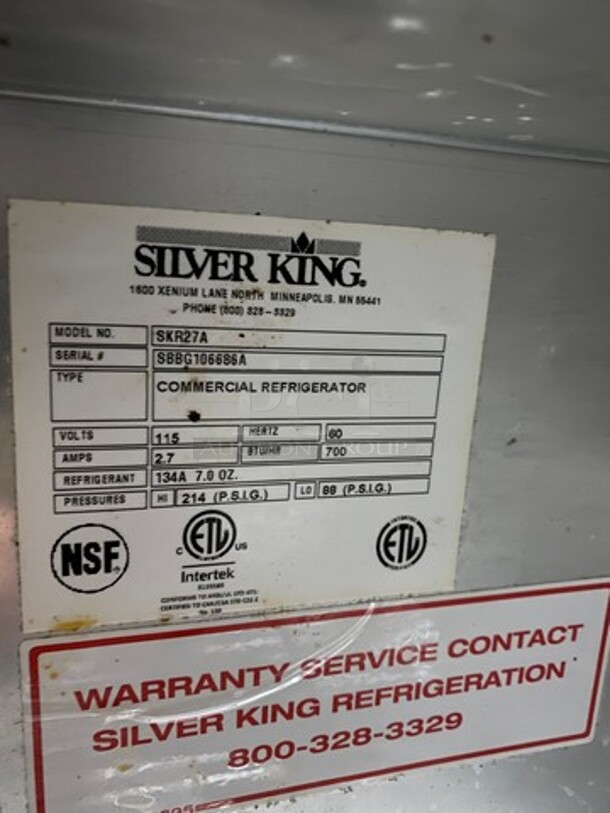 Silver King Commercial Single Door Undercounter Cooler! With Poly Coated Racks! All Stainless Steel! On Casters! WORKING WHEN REMOVED! Model: SKR27A SN: SBBG106686A 115V - Image 6 of 8