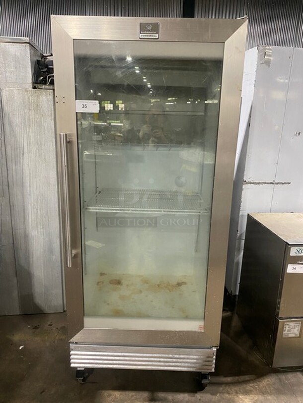 Electrolux Metal Commercial Single Door Reach In Cooler Merchandiser w/ Poly Coated Racks! On Commercial Casters! MODEL KGM220RHY3 SN:WA10801781 115V 