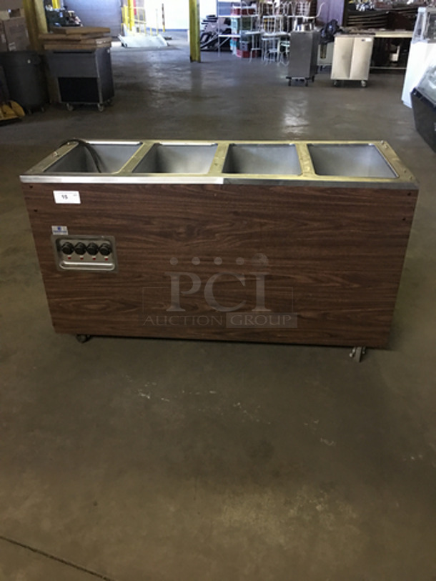 Vollrath Commercial Electric Powered 4 Bay Steam Table! Wooden Pattern With Stainless Steel Top! On Casters! - Image 1 of 9