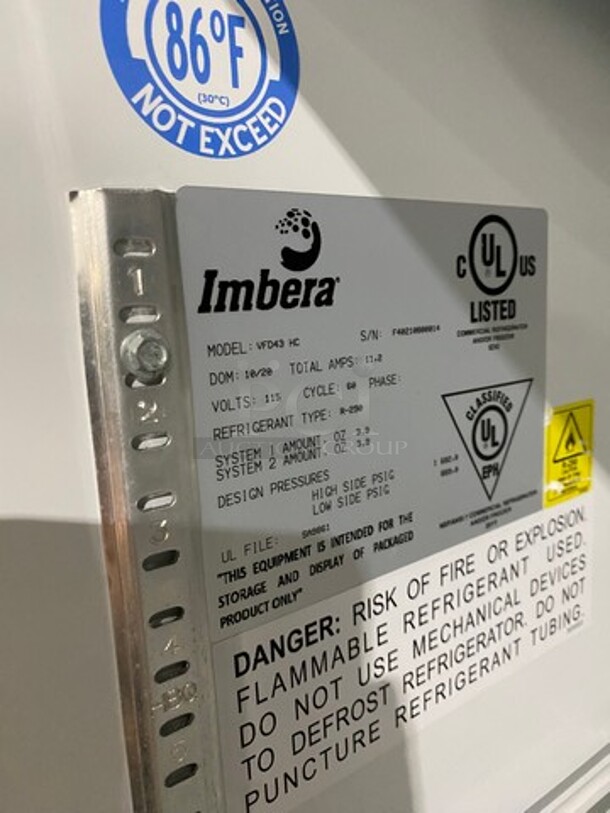 2020 IMBERA 2 Glass Door Reach In Freezer Merchandiser! W/ Poly Coated Racks! Model VFD43 HC Serial F40210800014 115V/60Hz - Image 7 of 8