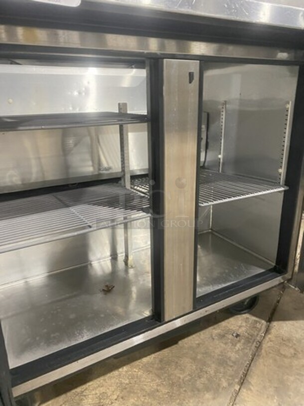 True All Stainless Steel Refrigerated Bain Marie/Sandwich Prep Table! With 2 Door Storage Underneath! Model TSSU36-08 Serial 8815688! 115V 1 Phase! On Casters!  - Image 6 of 9