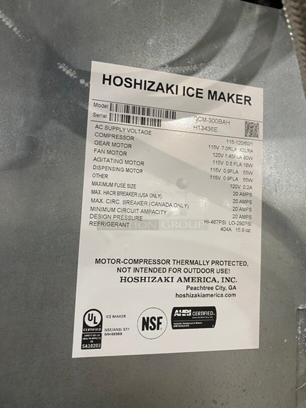 LATE MODEL! Hoshizaki Commercial Countertop Ice Maker/Water Dispenser Machine Combo! All Stainless Steel! On Legs! MODEL DCM300BAH SN: H13436E! 115-120V 1Phase!
 - Image 5 of 9