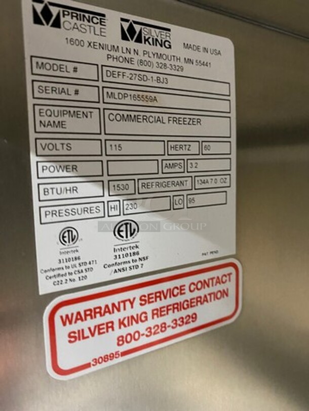 WOW! NEW! SCRATCH-N-DENT! Silver King Commercial Undercounter Single Door Freezer! Solid Stainless Steel! On Casters! Model: DEFF27SD1BJ3 SN: MLDP165559A 115V 60HZ 1 Phase - Image 7 of 8