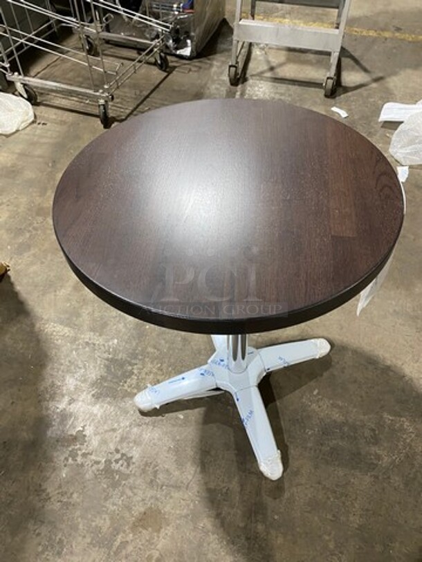 Brand New! Red Oak 24 Inch Round 1.5" Thick BUTCHER BLOCK Style Dining Table! Walnut Finish! With Polished Base!  - Image 8 of 10