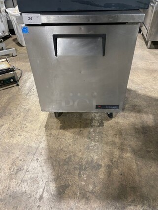 True Commercial Single Door Refrigerated Lowboy/ Worktop Cooler! With Poly Coated Rack! All Stainless Steel! On Casters! Model: TUC27 SN: 7303590 115V 60HZ 1 Phase