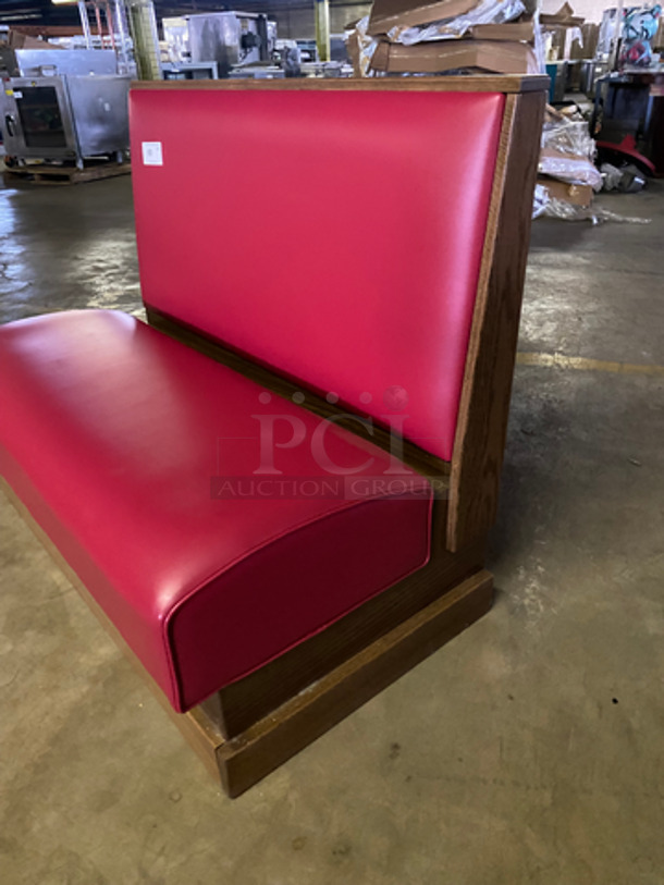 NEW! Single Sided Red Cushioned Booth Seat! With Wooden Outline! Perfect For Up Against The Wall! Can Be Connected To Any Of The Booths Listed! - Image 2 of 7