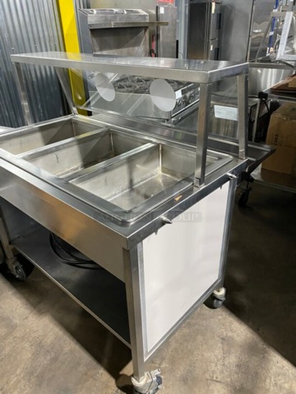 Atlas Metal Commercial Electric Powered 3 Well Steam Table! With Sneeze Guard! With Storage Space Underneath! All Stainless Steel! On Casters! WORKING WHEN REMOVED! Model: WIHDM3 SN: 338589 208V 1 Phase - Image 4 of 10