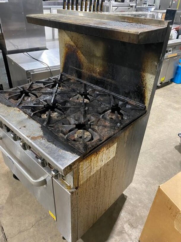 Cook Rite Commercial Natural Gas Powered 6 Burner Stove! With Raised Back Splash And Salamander Shelf! With Oven Underneath! All Stainless Steel! On Casters! - Image 2 of 9