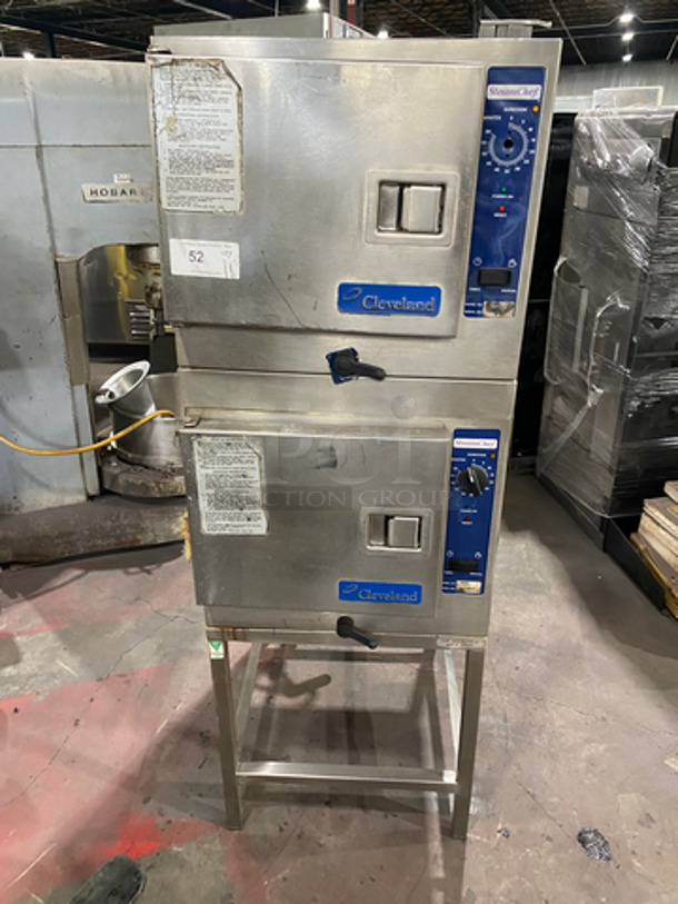 Cleveland Commercial Electric Powered Dual Cabinet Steamer! All Stainless Steel! On Legs! Model: 22CET3 SN: WC9348805J02 208V 60HZ 3 Phase