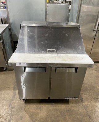 Universal Coolers Commercial Refrigerated Sandwich Prep Table! With 2 Door Storage Space Underneath! With Poly Coated Rack! All Stainless Steel! On Casters! Model: SC36BMI SN: 6733424419111105 115V