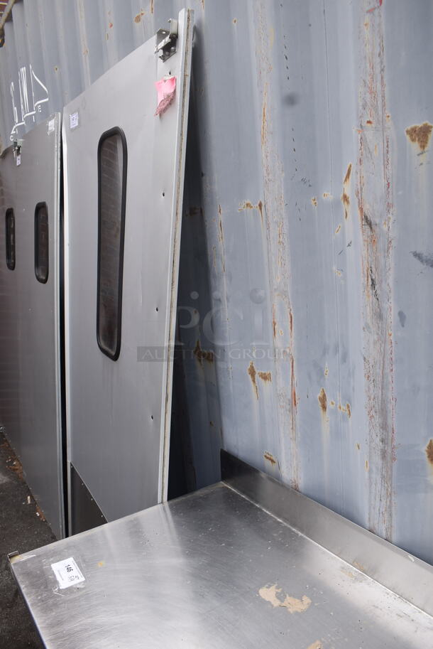 BRAND NEW SCRATCH AND DENT! Single Aluminum Swinging Traffic Door With Window And Aluminum Plate Bottom Detail - Image 2 of 2