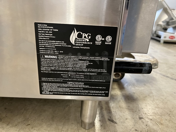 BRAND NEW SCRATCH AND DENT! CPG 351GTCPG48NL Stainless Steel Commercial Countertop Natural Gas Powered Flat Top Griddle w/ Thermostatic Controls. 120,000 BTU. 48x30x16 - Image 2 of 6