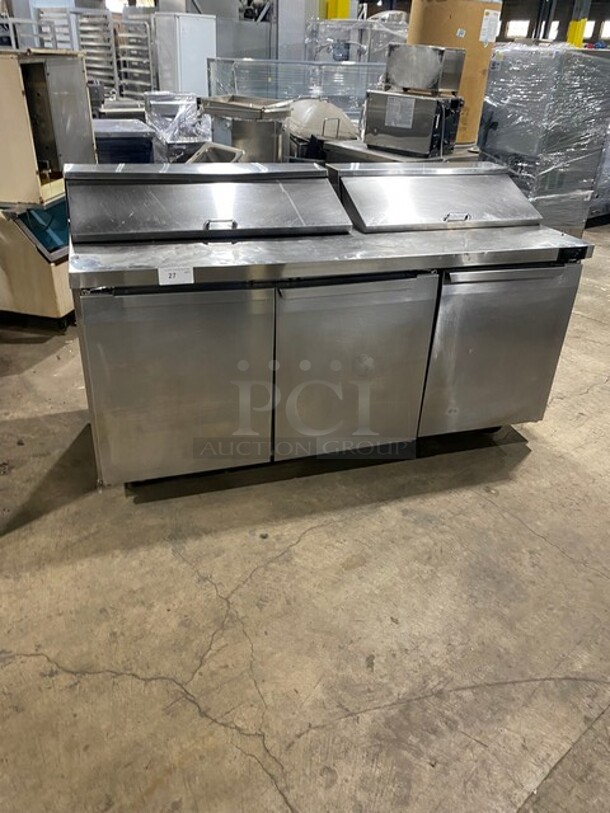 Continental Commercial Refrigerated Sandwich Prep Table! With 3 Door Underneath Storage Space! All Stainless Steel! Model SW7218 Serial 157A8858! 115V 1Phase! - Image 1 of 9